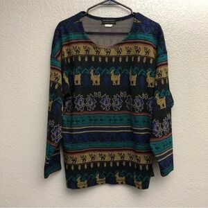 Melrose Knits Men’s Vintage Llama Floral Water Waves‎ Tunic ~Large